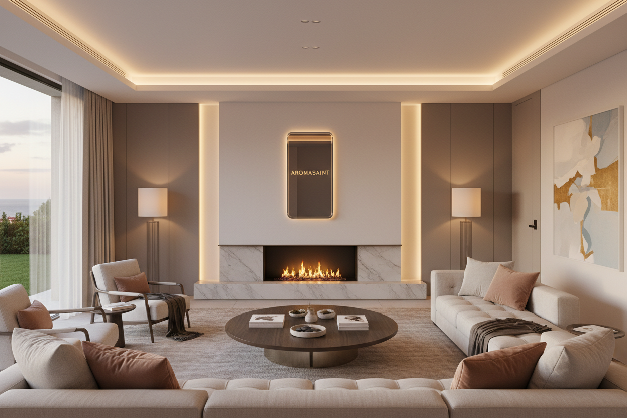 Luxury villa living room with Aromasaint diffuser